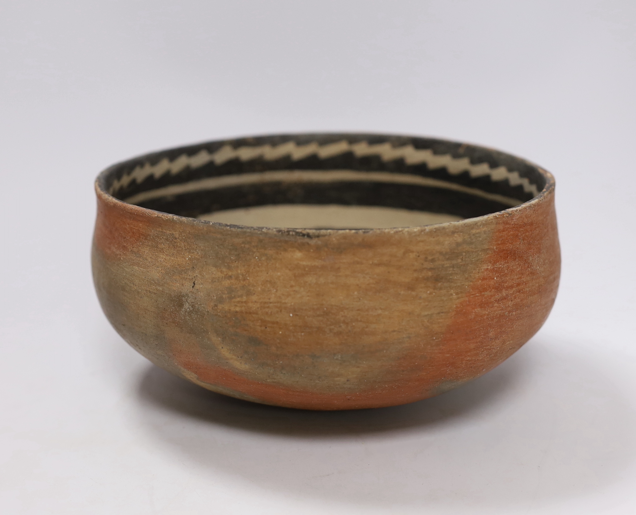 A pre-historic red bowl with black on white painted designs, Salado, Gila River, Arizona, 1250–1000 400 A.D., 20cm, Provenance - Gallery DeRoche, San Francisco, from the collection of the San Francisco architects and col